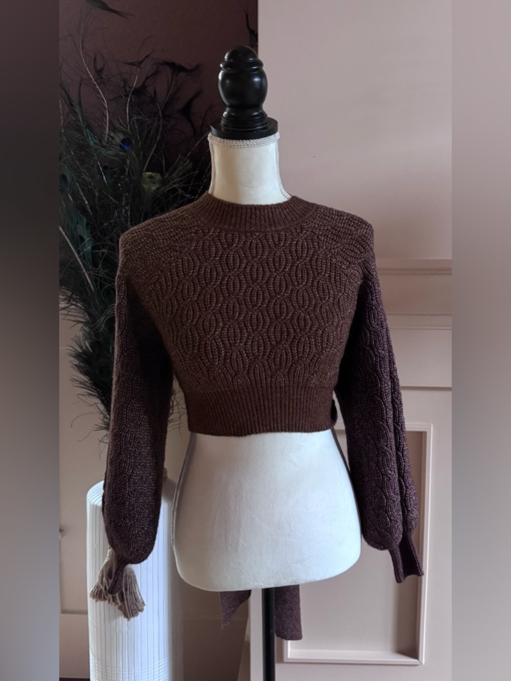 Forever 21 Chocolate Brown Cropped Cable Knit Sweater